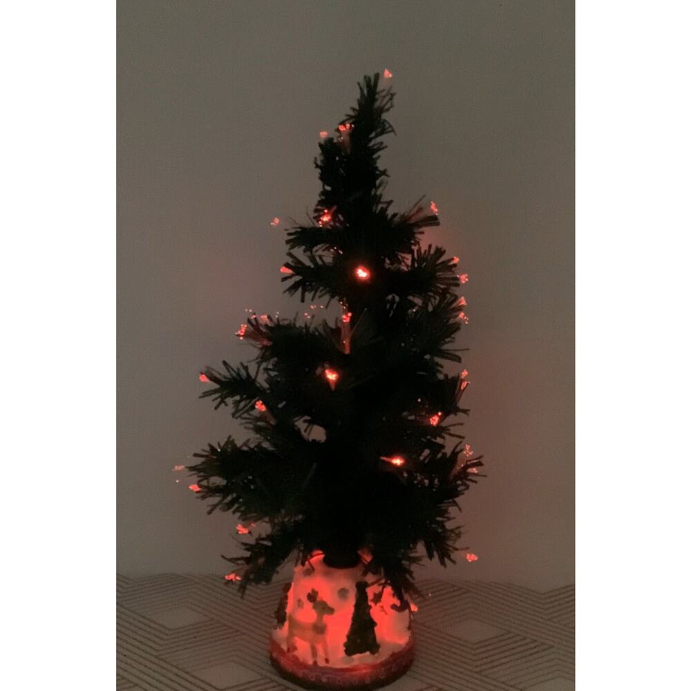 Fiber Optic 14" Christmas Tree with Santa and his sleigh in snow on base